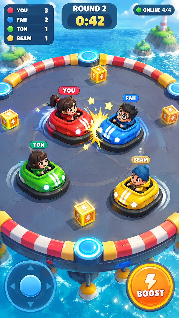ภาพจำลองหน้าจอเกม: รถบั๊มออนไลน์ เล่นกับเพื่อนพร้อมกัน 4 คน