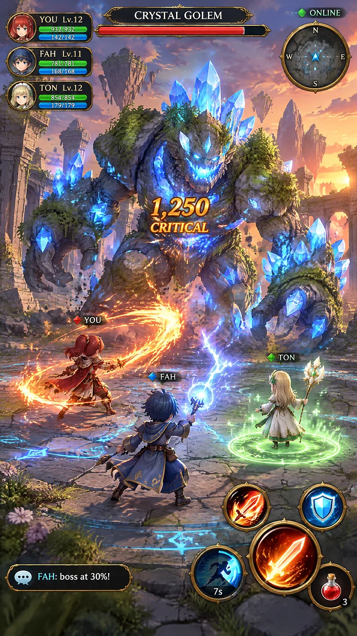 ภาพจำลองหน้าจอเกม: เกม RPG ออนไลน์ ตั้งปาร์ตี้ล่าบอสกับเพื่อน