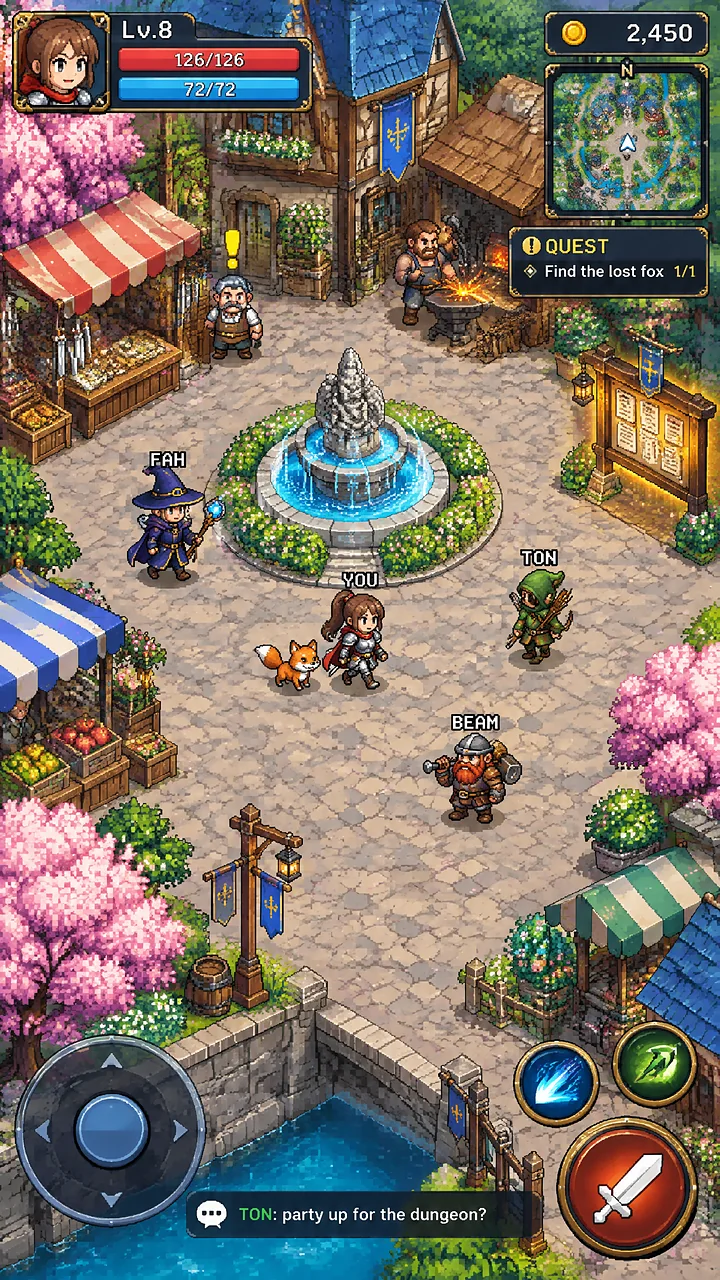 ภาพจำลองหน้าจอเกม: เกม RPG ภาพพิกเซล โลกเปิดเจอผู้เล่นคนอื่น